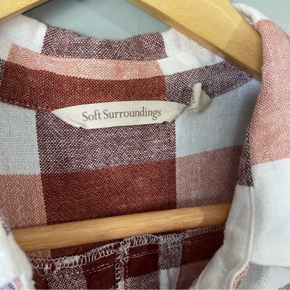 SOFT Surroundings Carreaux Plaid Mother of Pearl Shirt Button Up Linen BLEND LRG - Picture 3 of 9